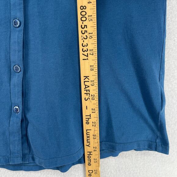 EILEEN FISHER Top S Organic Cotton Jersey Shirt Button Up Roll Tab Sleeve Blue - Picture 15 of 16